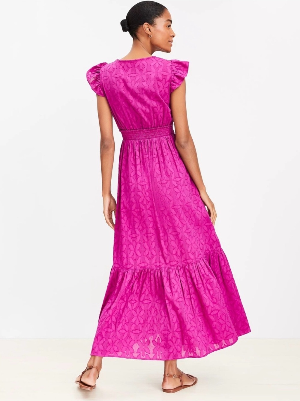 Loft Fuchsia Tie-Front Maxi Dress with Flutter Sleeves size SP - Picture 3 of 9